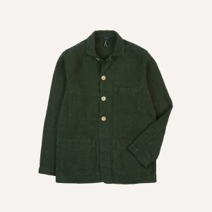 Green Linen Five-Pocket Chore Jacket