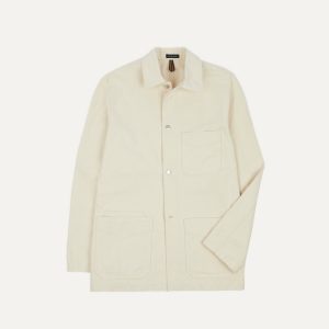 Ecru Cotton Duck Canvas Five-Pocket Chore Jacket