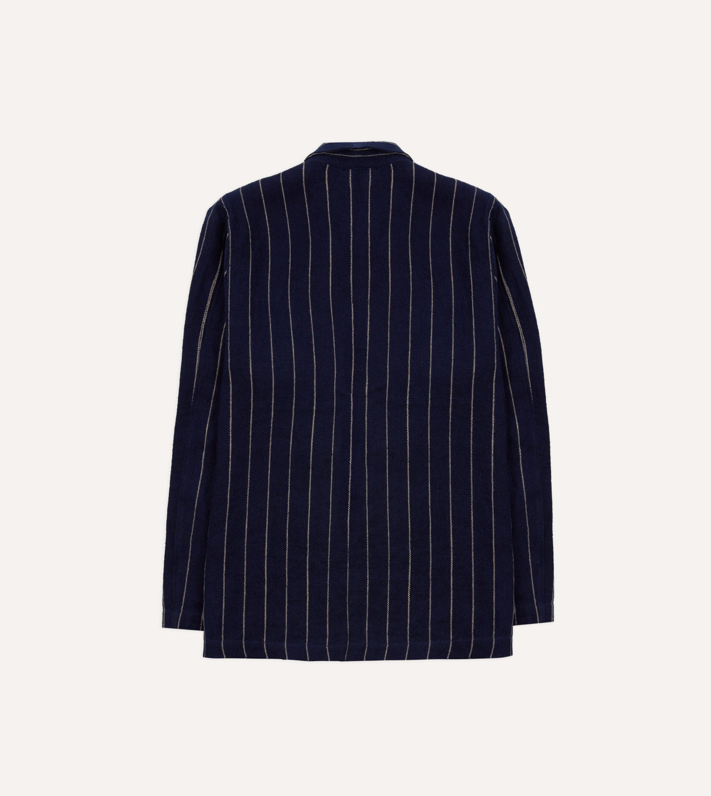 Navy Pinstripe Heavy Linen Five-Pocket Chore Jacket - Image 8