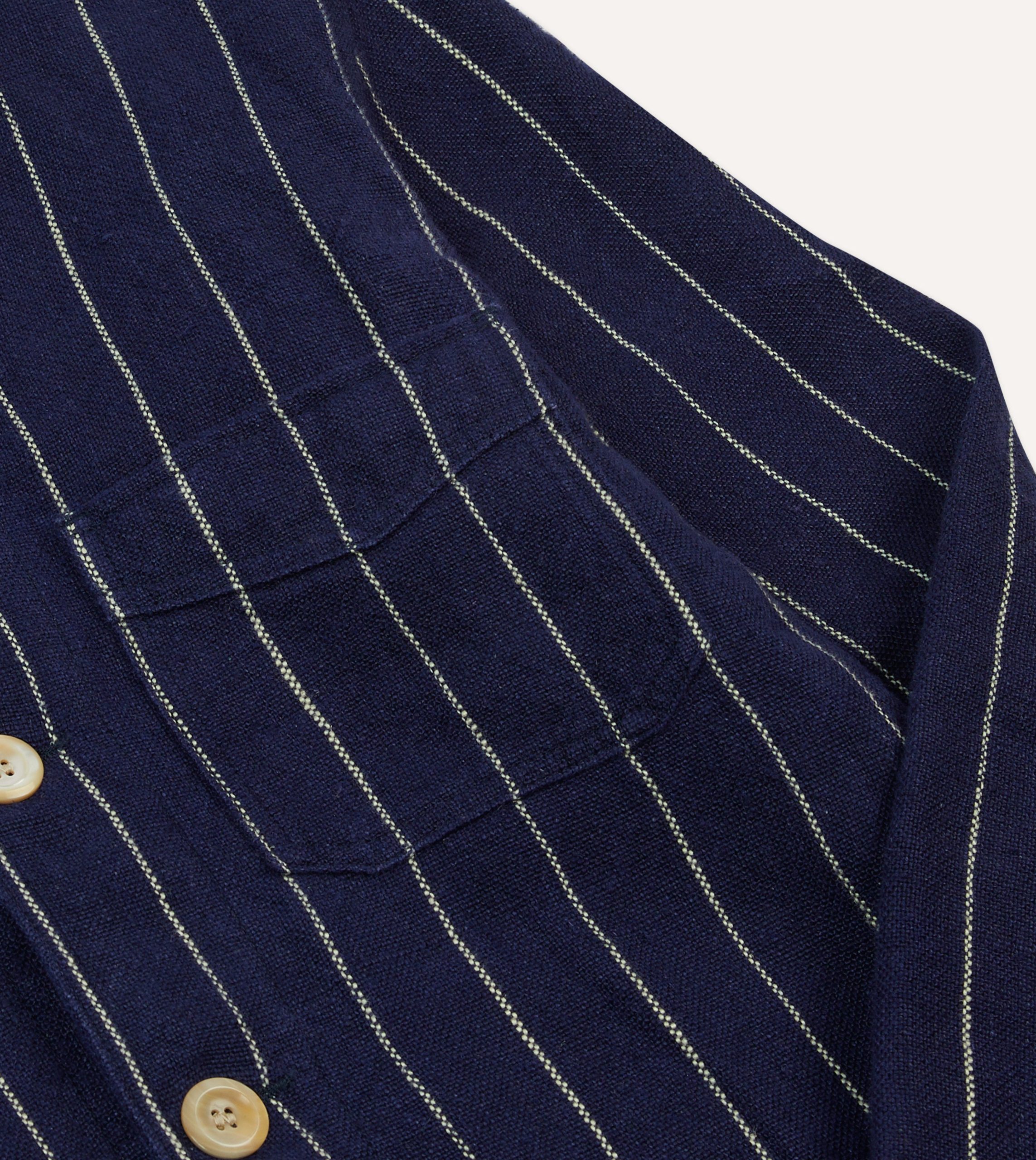 Navy Pinstripe Heavy Linen Five-Pocket Chore Jacket - Image 6