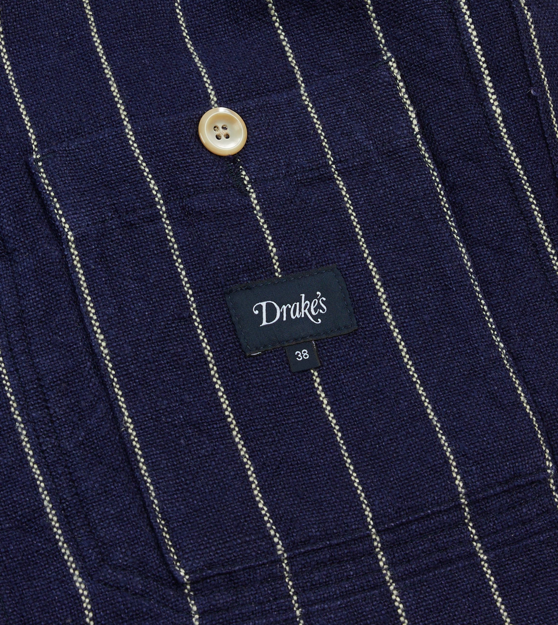 Navy Pinstripe Heavy Linen Five-Pocket Chore Jacket - Image 7