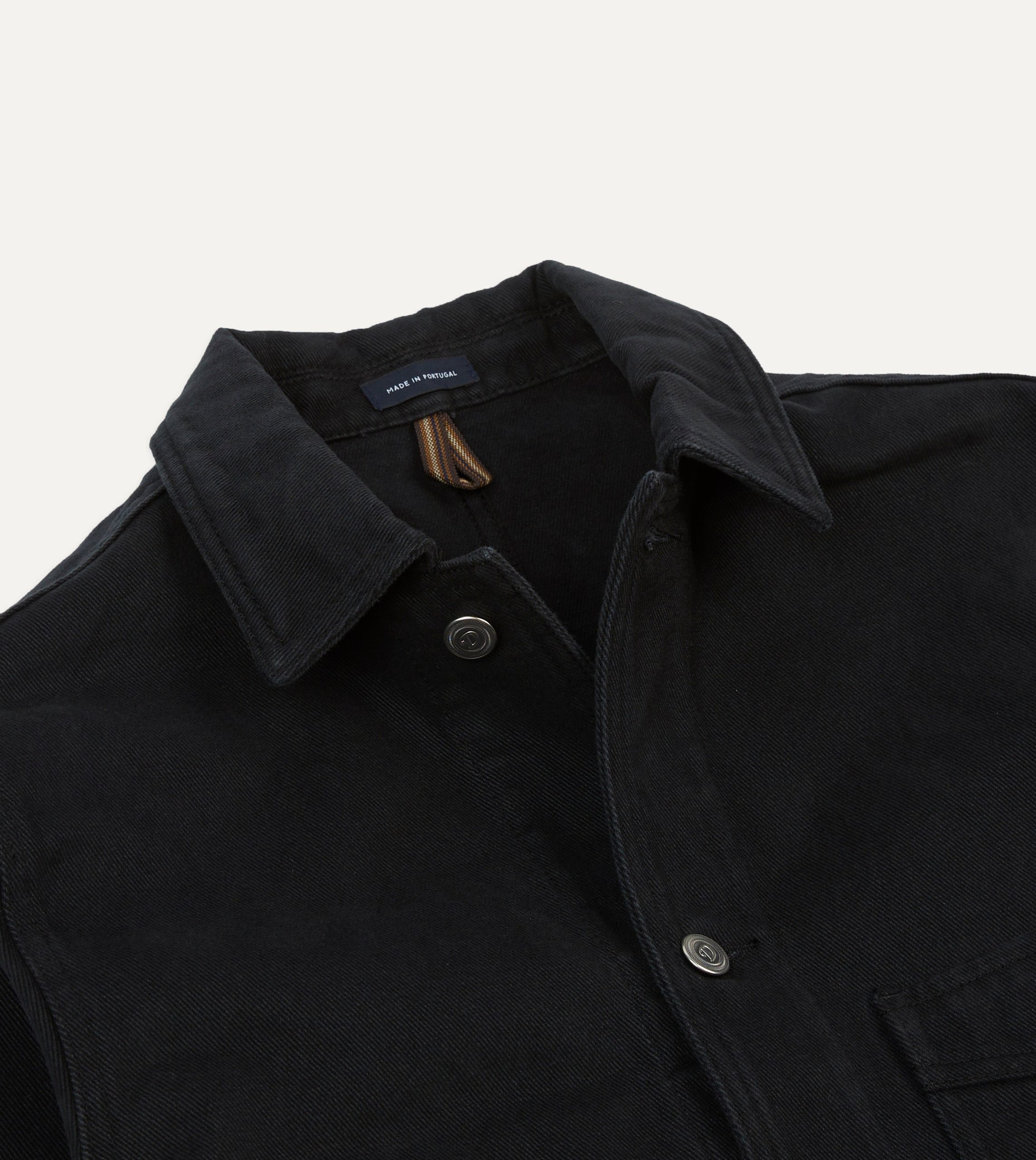 Black Heavy Twill Cotton Five-Pocket Chore Jacket - Image 3