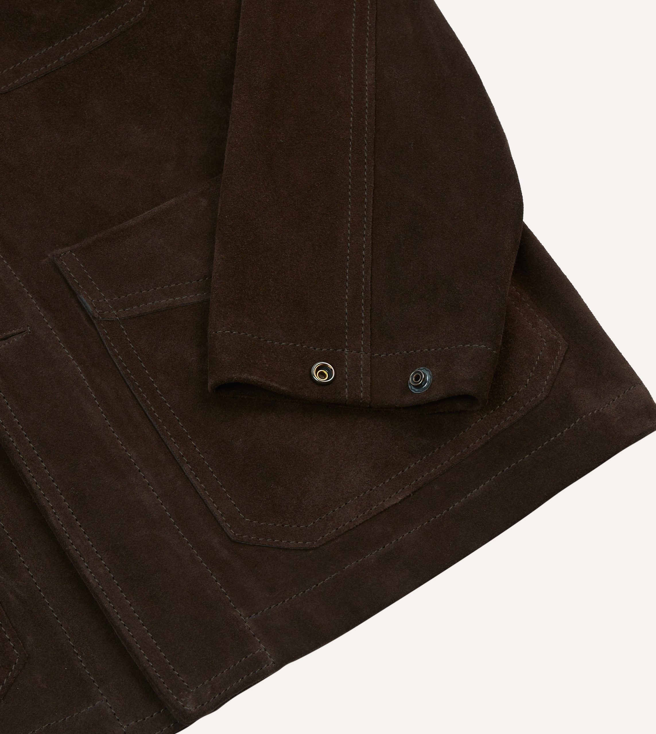 Chocolate Brown Heavyweight Suede Five-Pocket Chore Jacket - Image 5