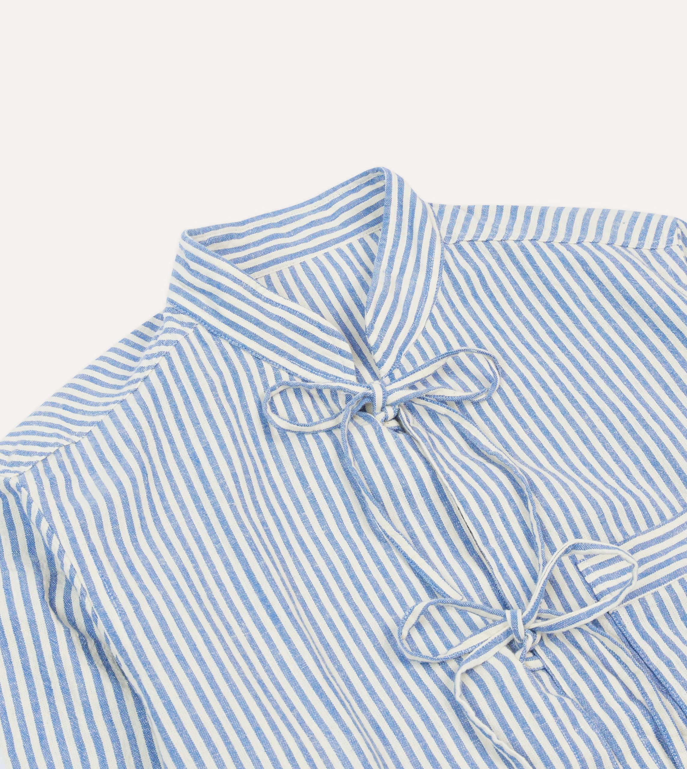 Blue and Ecru Stripe Tie Front Lightweight Overshirt - Image 3