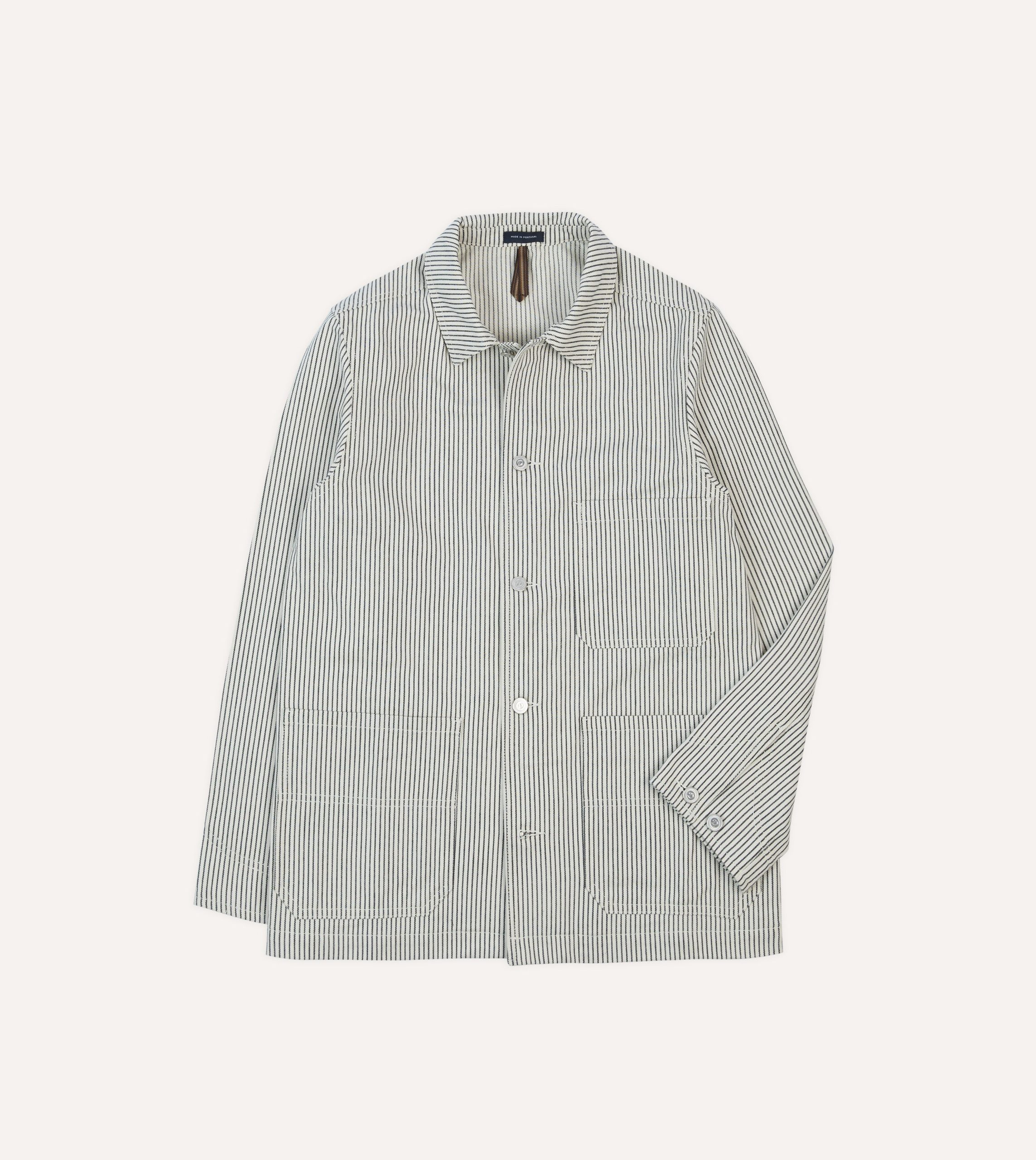 Navy and Ecru Stripe Cotton Stoker Jacket
