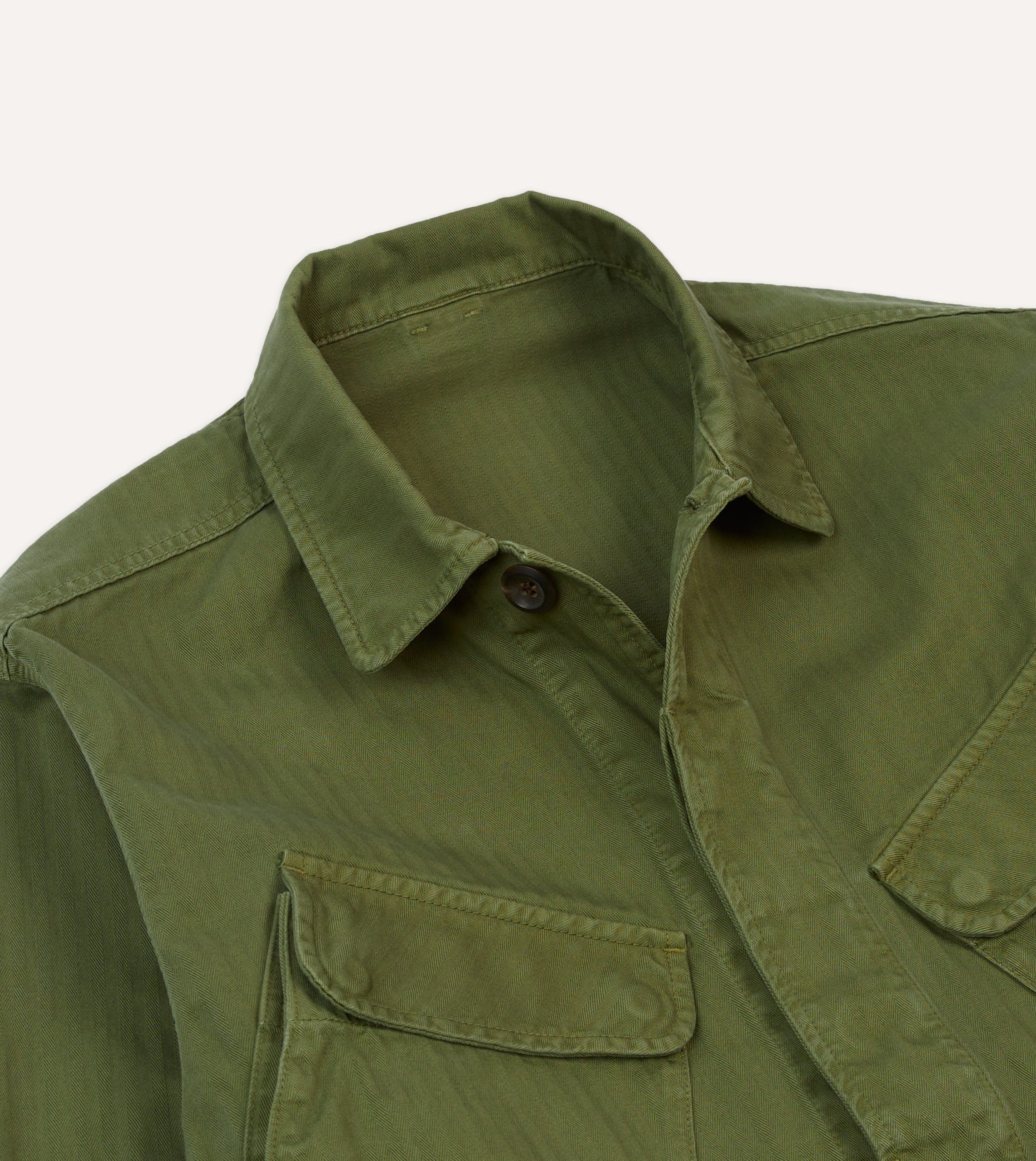 Olive Herringbone Cotton Jungle Jacket - Image 3