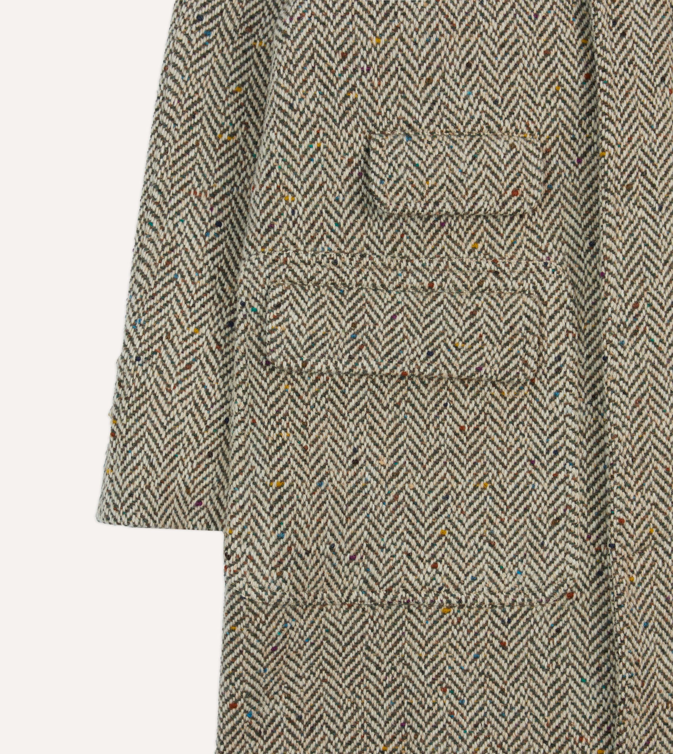 Taupe Herringbone Flecked Wool Raglan Coat - Image 5