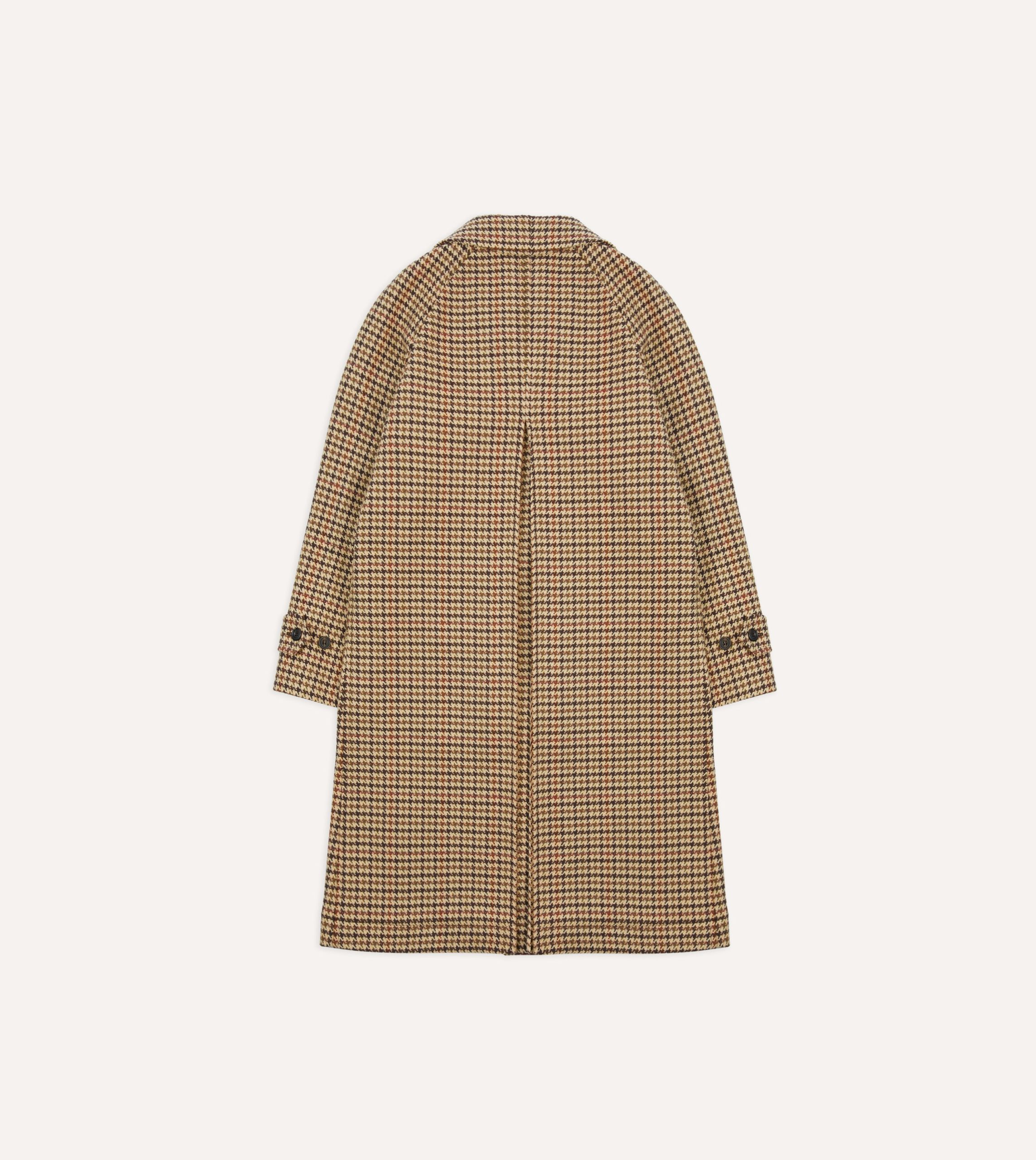 Brown Houndstooth Check Wool Raglan Coat - Image 9