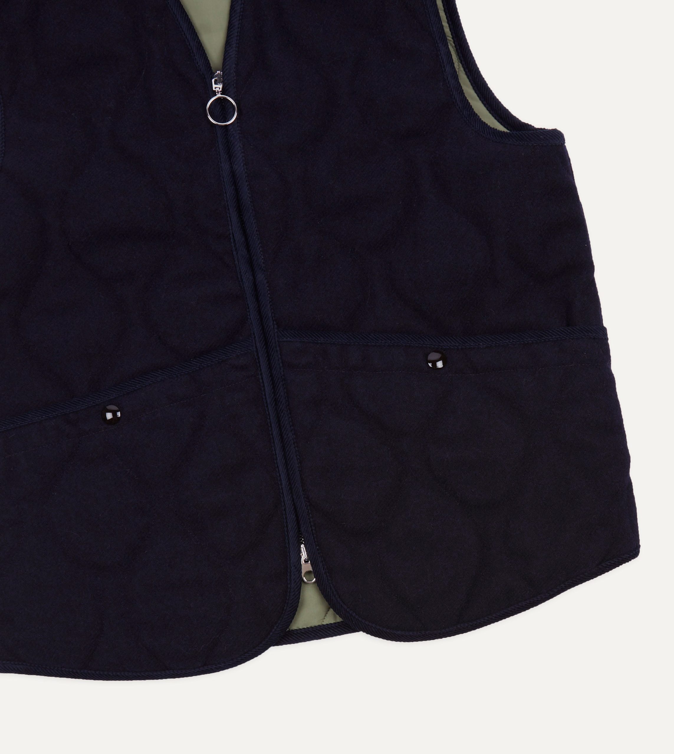 Navy Quilted Melton Wool Zip Vest - Image 4