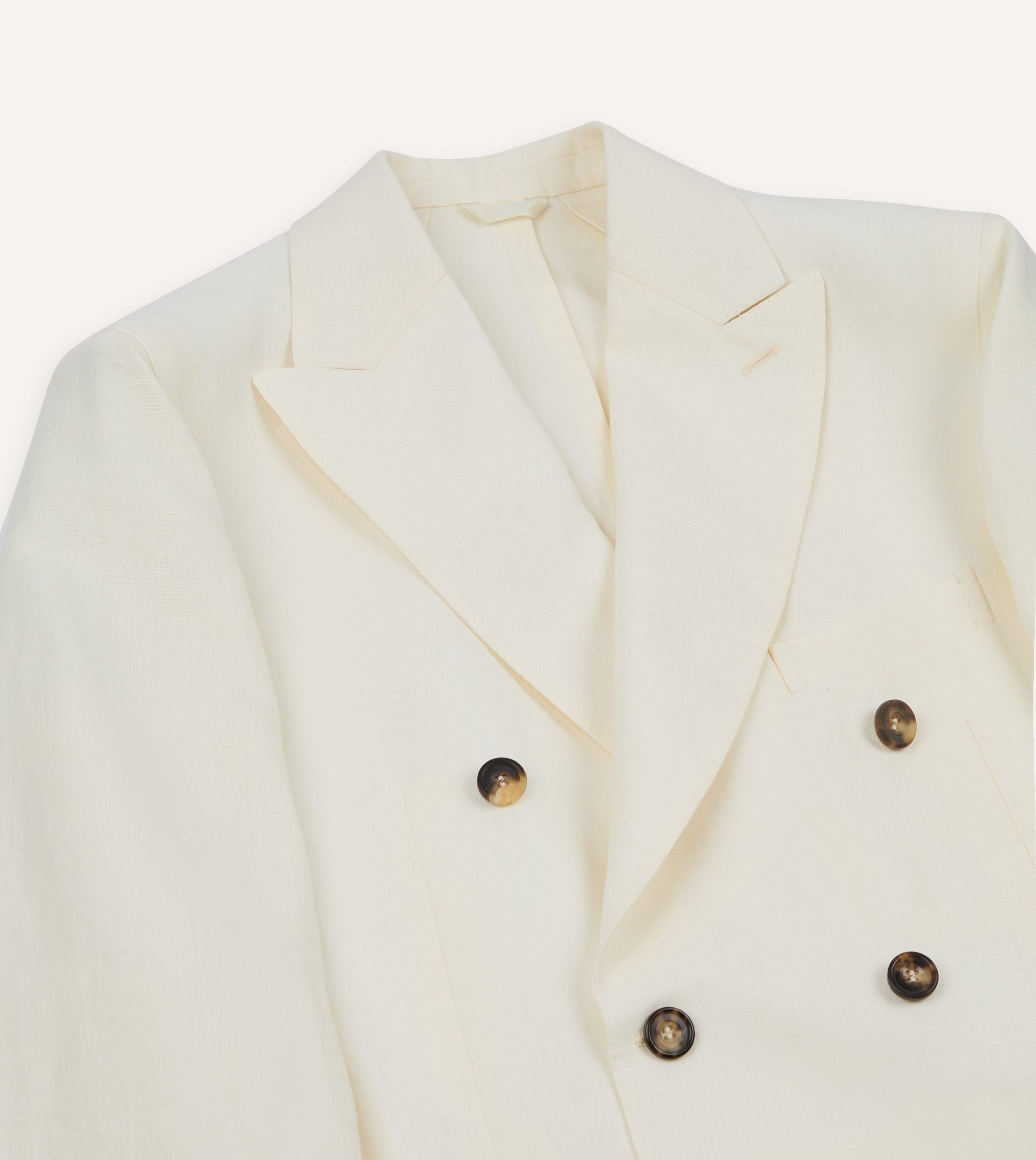 Ecru Linen Double-Breasted Tailored Jacket - Image 3