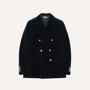 Navy Velvet Double-Breasted Blazer