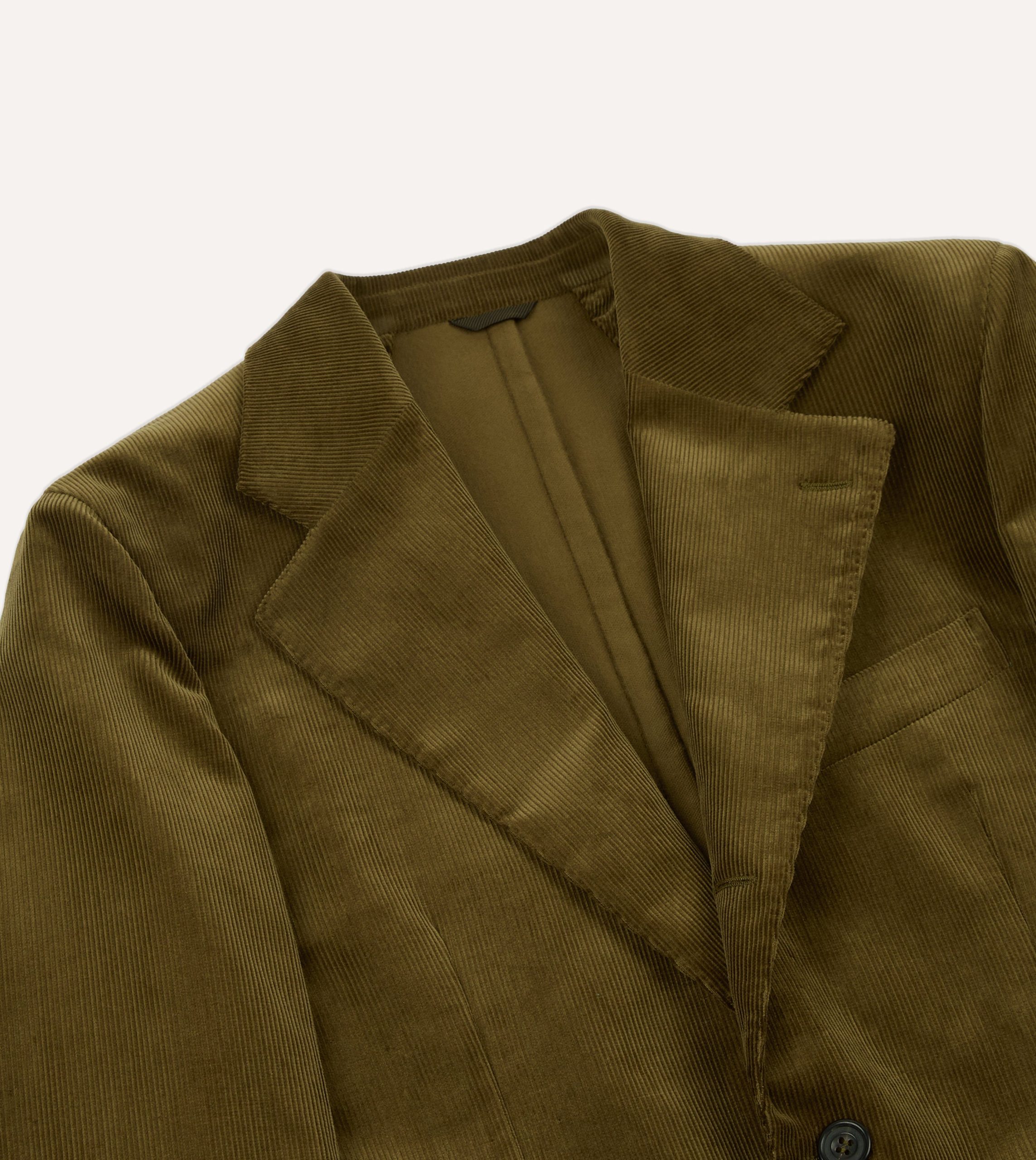 Olive Green Mid-Wale Cotton Corduroy Tailored?Jacket - Image 3