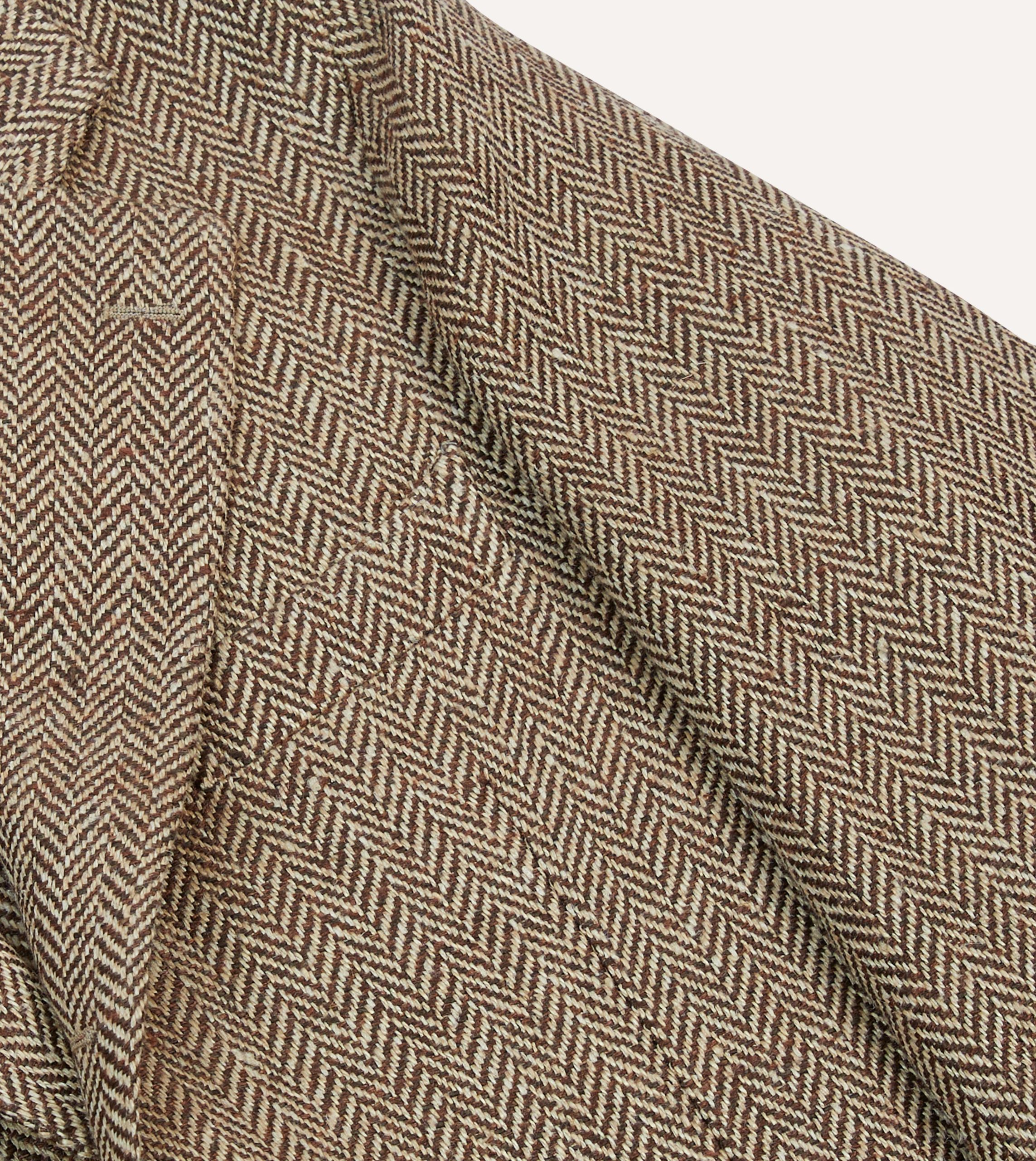 Brown Herringbone Linen-Silk Blazer - Image 4