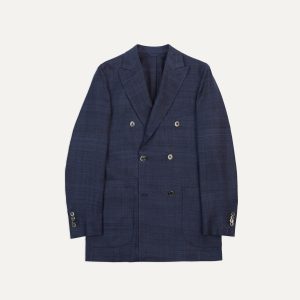 Navy Tussah Silk Double-Breasted Tailored Jacket