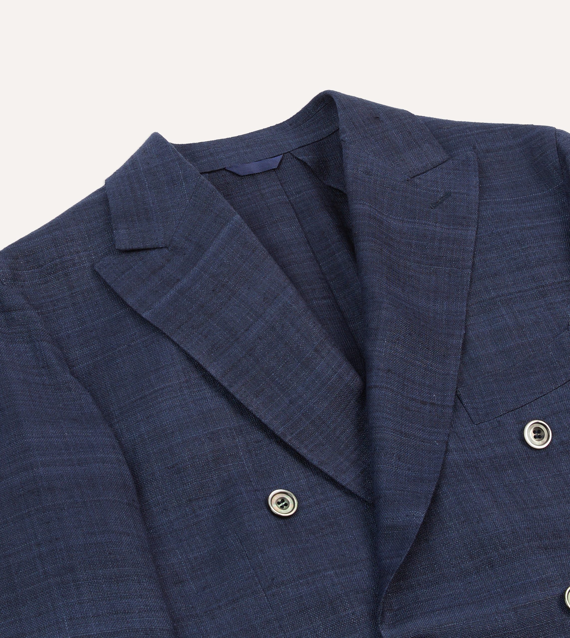 Navy Tussah Silk Double-Breasted Tailored Jacket - Image 3
