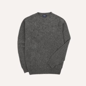 Charcoal Brushed Shetland Crew Neck Jumper