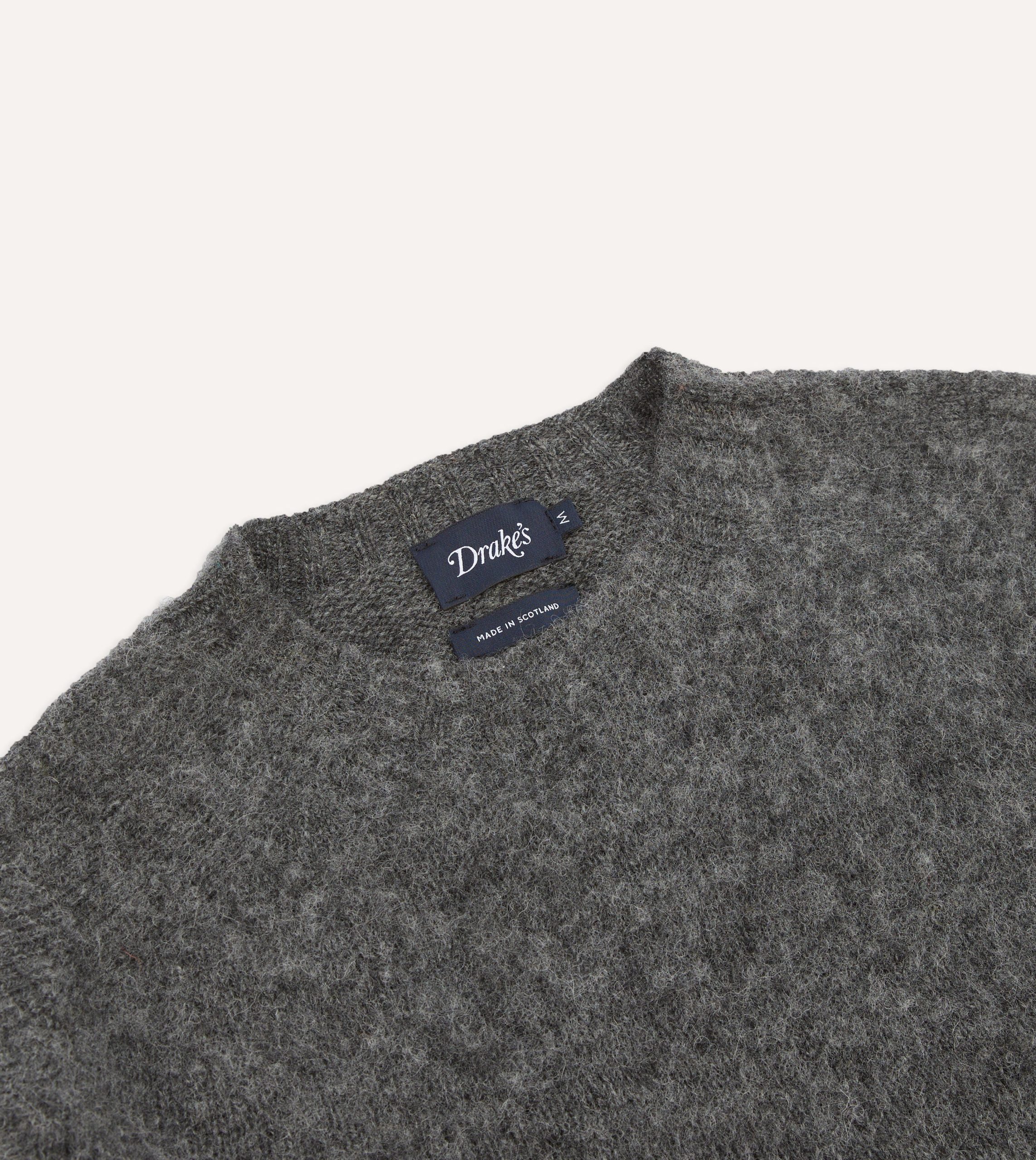 Charcoal Brushed Shetland Crew Neck Jumper - Image 3