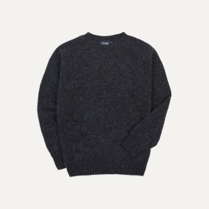 Dark Grey Brushed Shetland Crew Neck Jumper