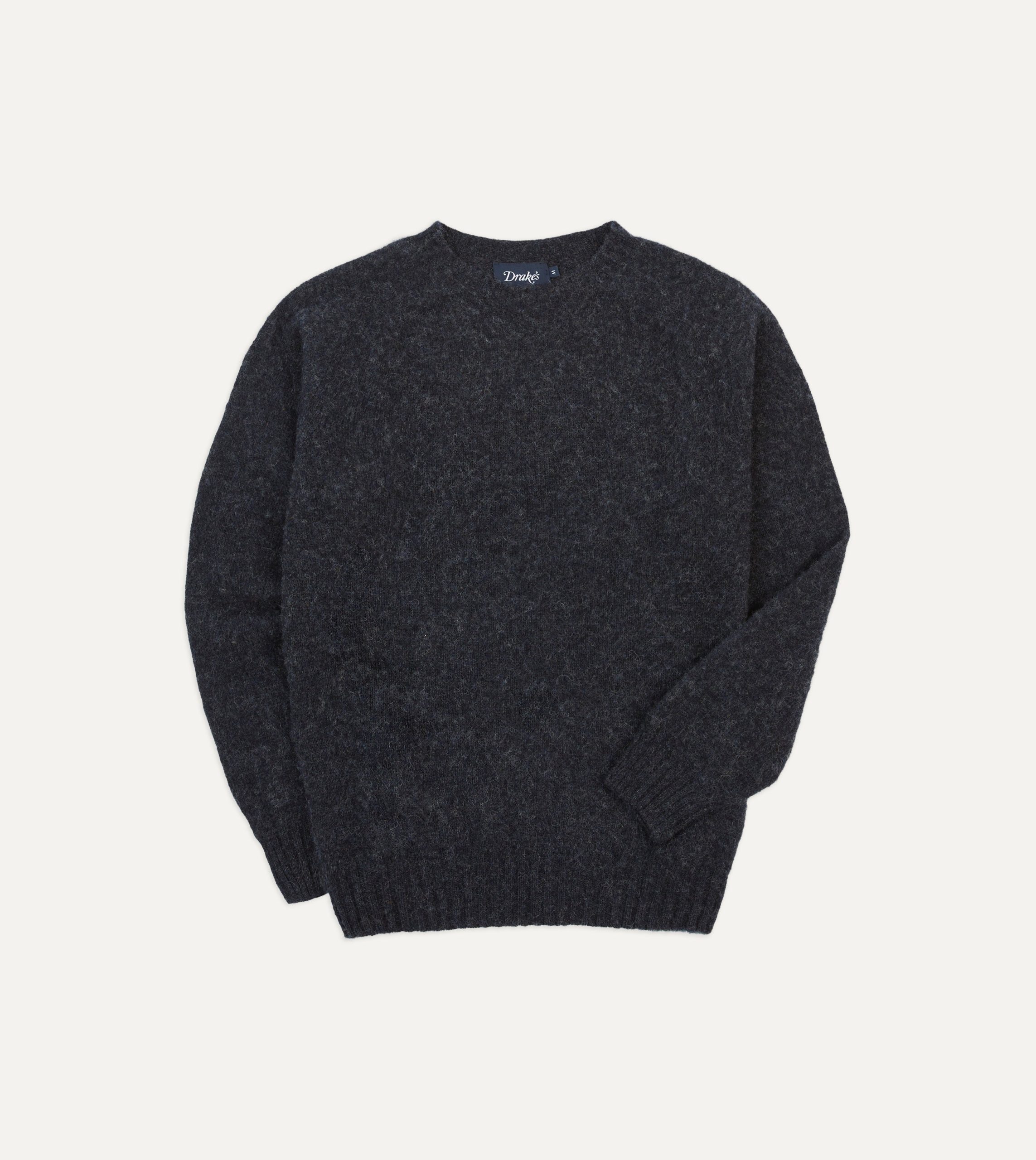 Dark Grey Brushed Shetland Crew Neck Jumper