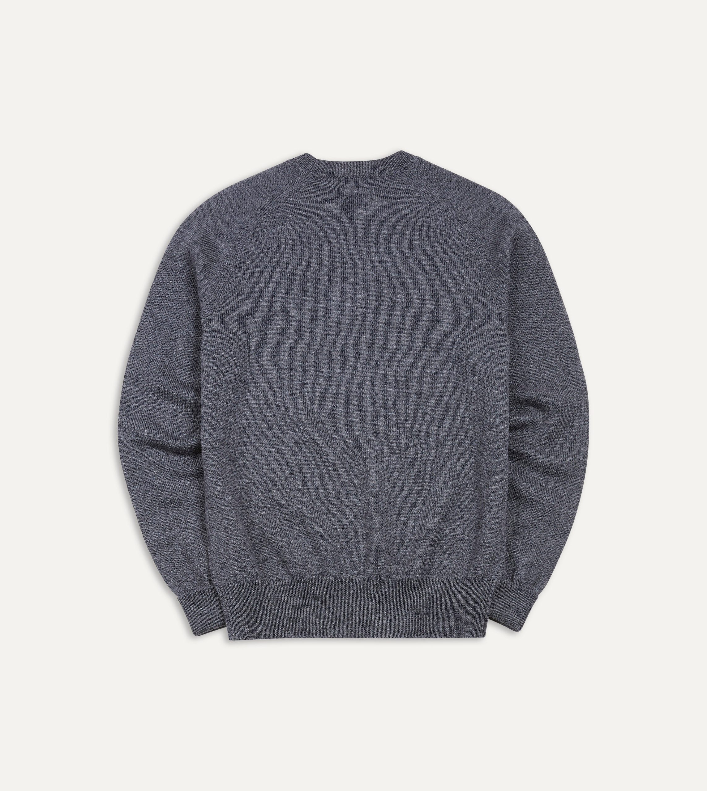 Grey Melange Merino Crew Neck Jumper - Image 4