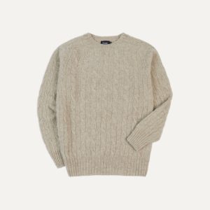 Putty Brushed Cable Knit Shetland Crew Neck Jumper