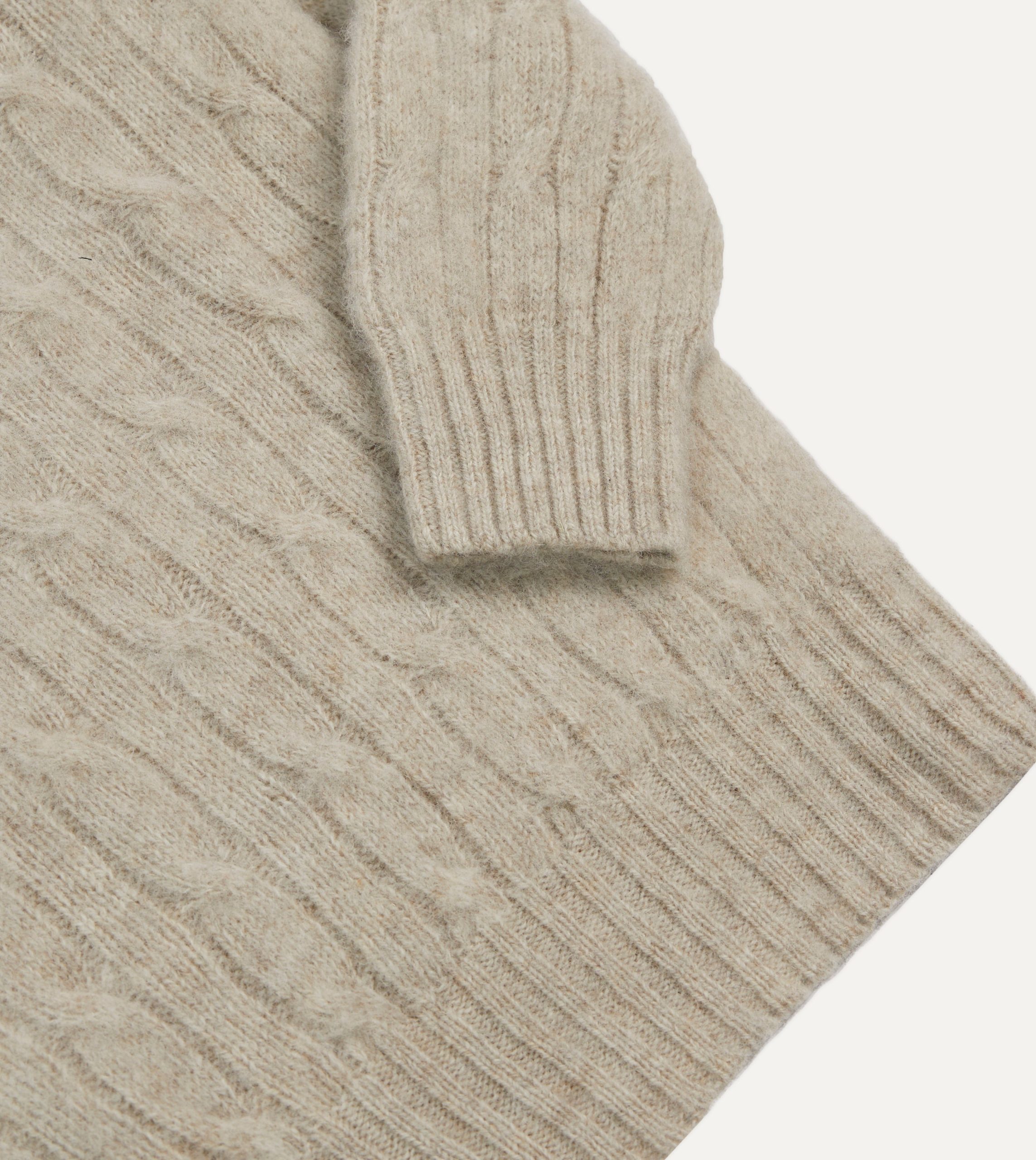 Putty Brushed Cable Knit Shetland Crew Neck Jumper - Image 4