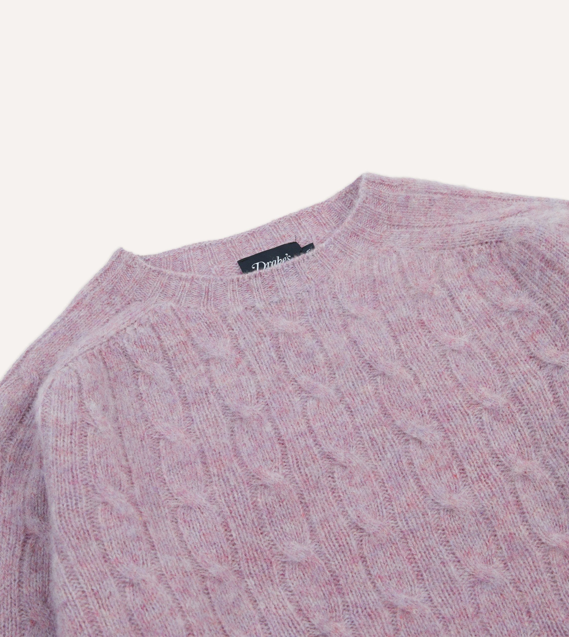 Lilac Brushed Cable Knit Shetland Crew Neck Jumper - Image 3