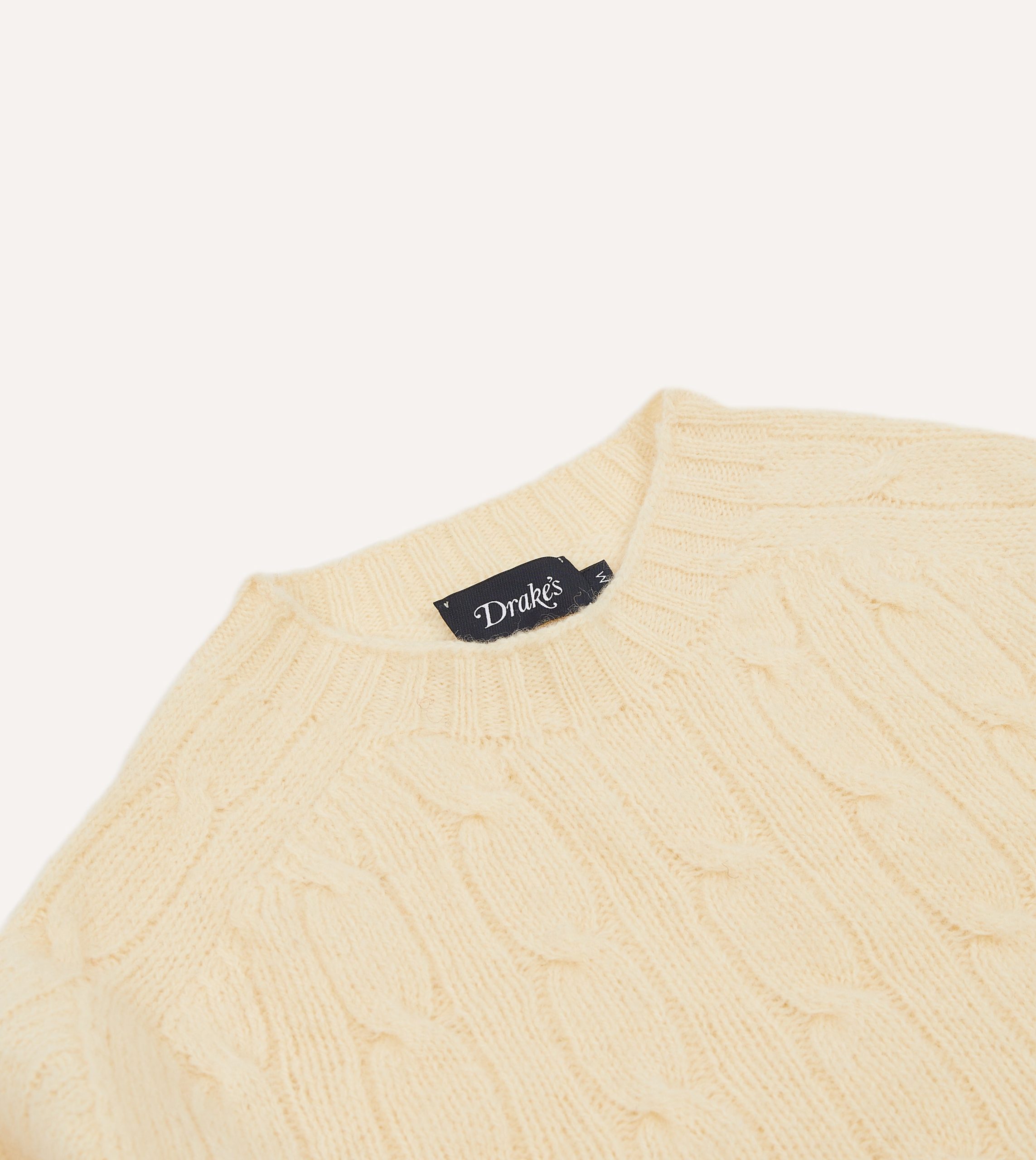 Ecru Brushed Shetland Cable Knit Crew Neck Jumper - Image 3