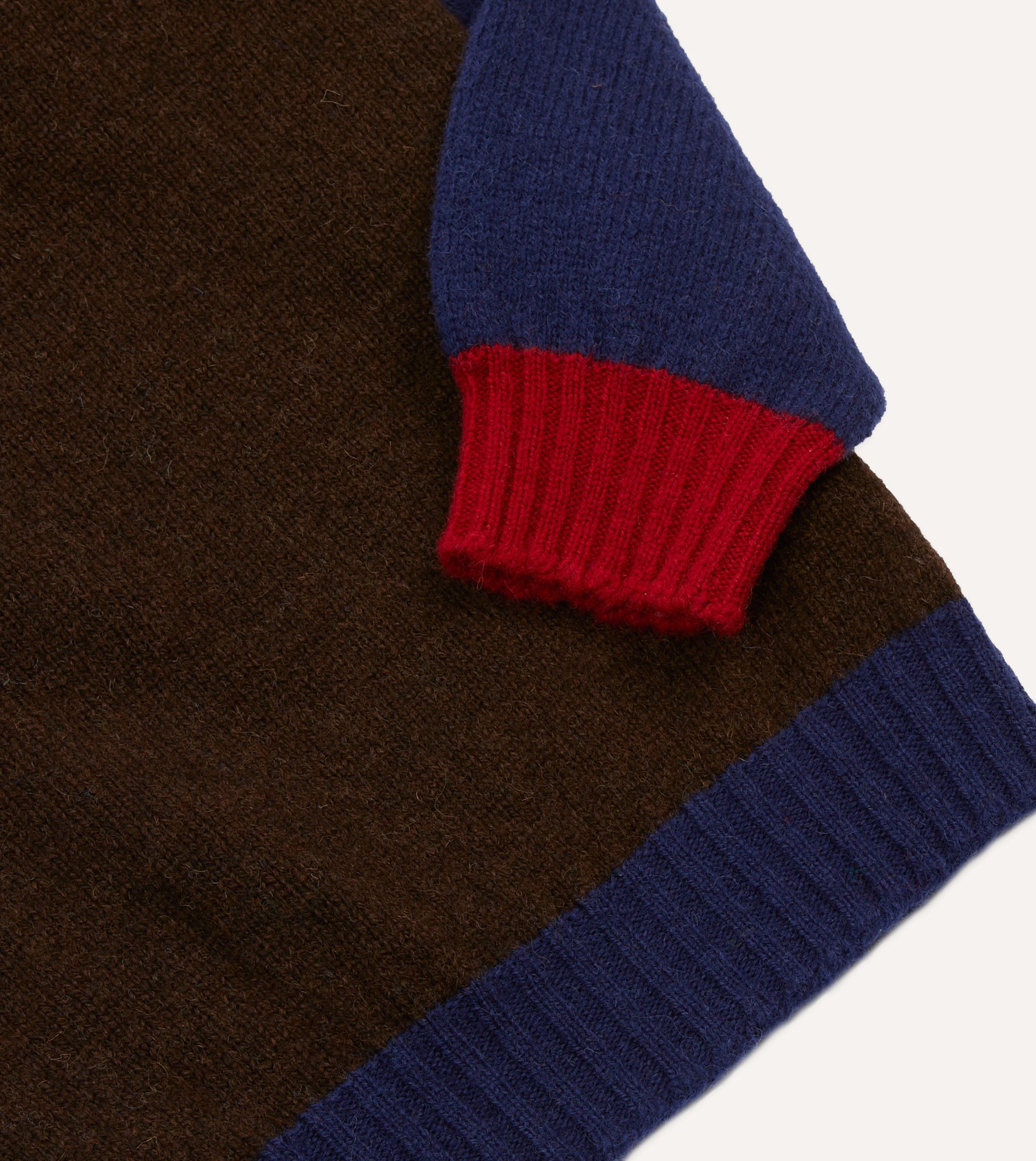 Brown Multi Colourblock Brushed Shetland Crew Neck Jumper - Image 4