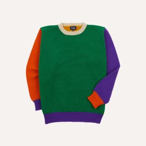 Green Multi Colourblock Brushed Shetland Crew Neck Jumper