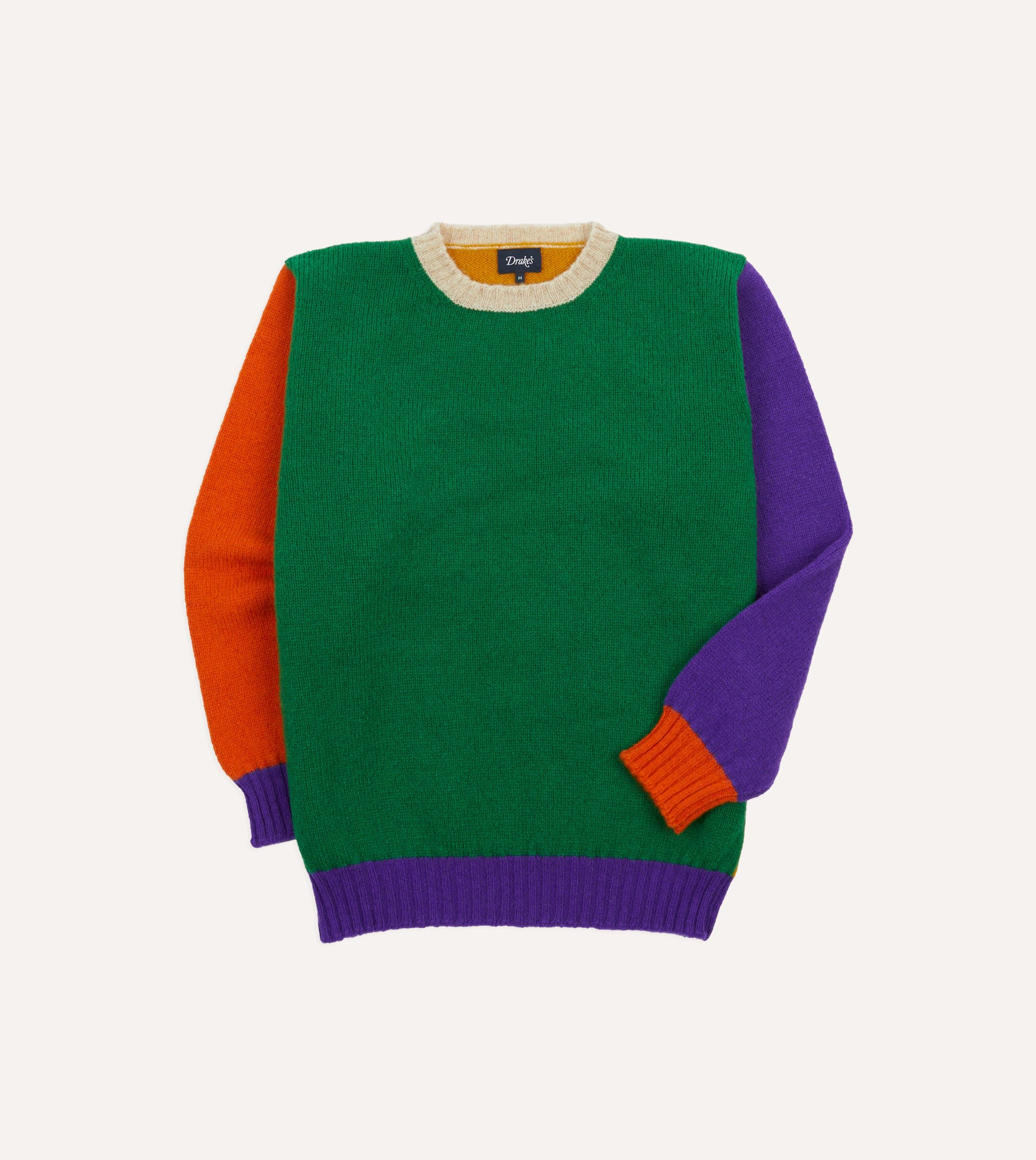 Green Multi Colourblock Brushed Shetland Crew Neck Jumper