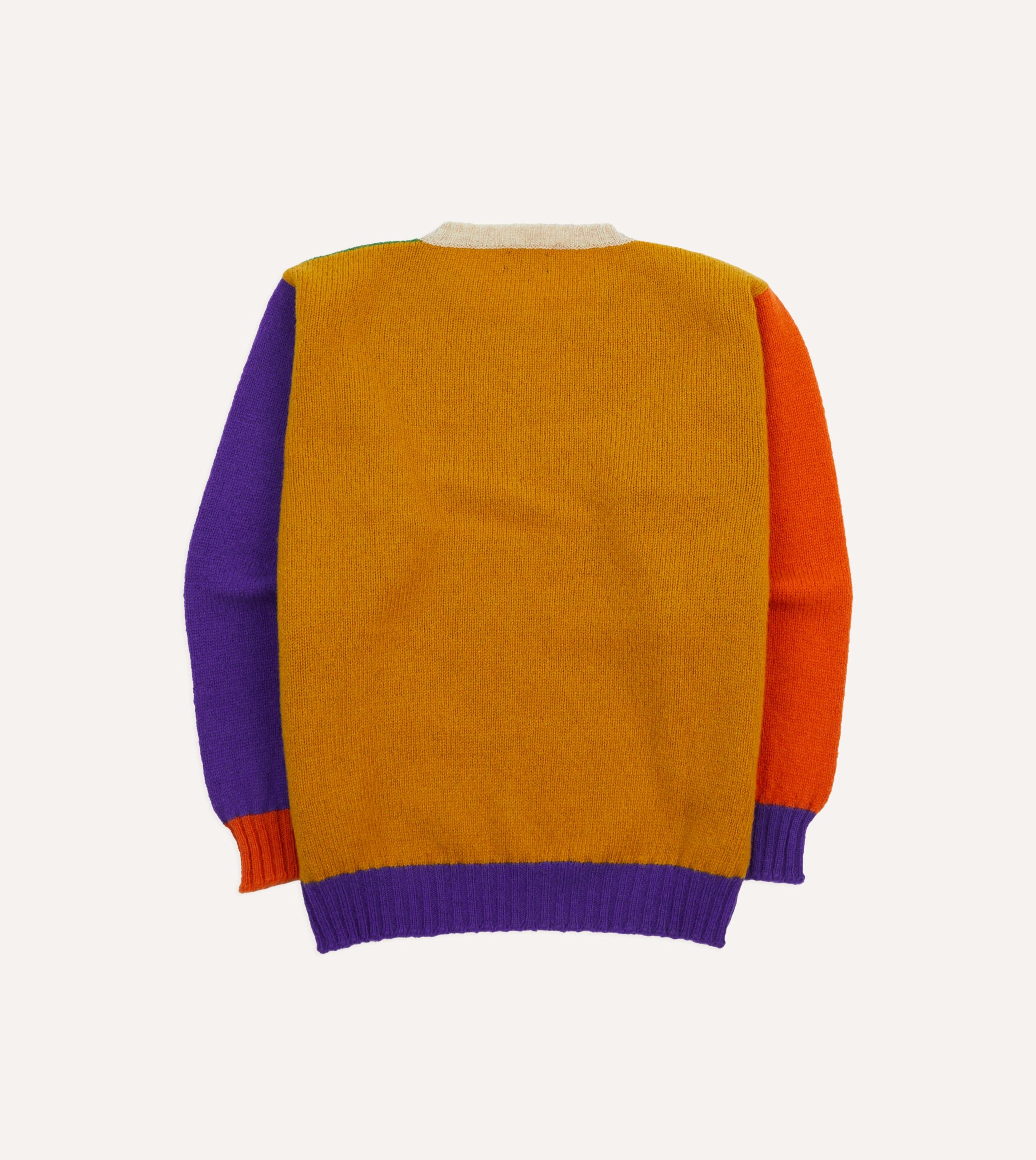 Green Multi Colourblock Brushed Shetland Crew Neck Jumper - Image 5