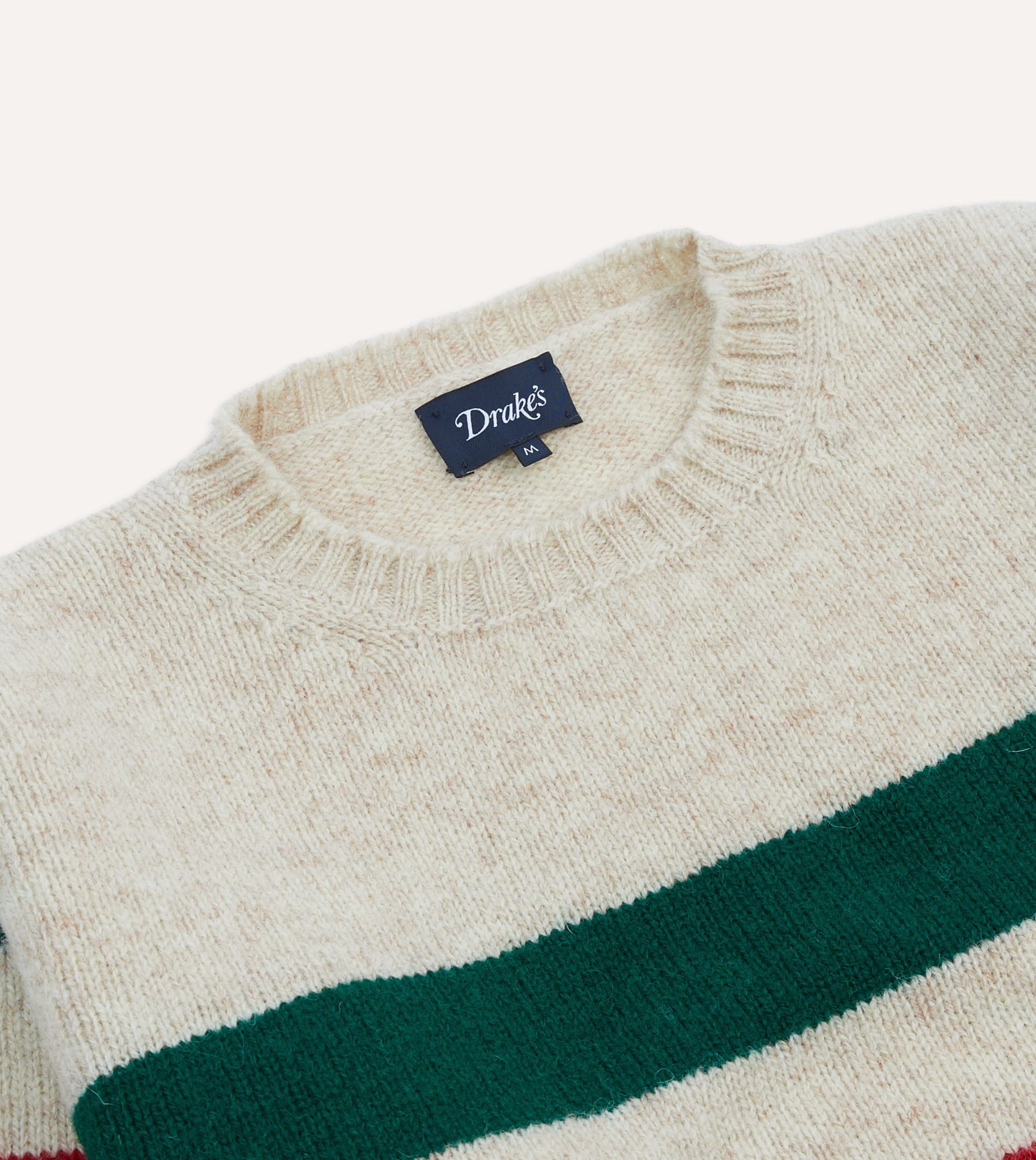 Ecru Multi Thick Stripe Brushed Shetland Crew Neck Jumper - Image 3