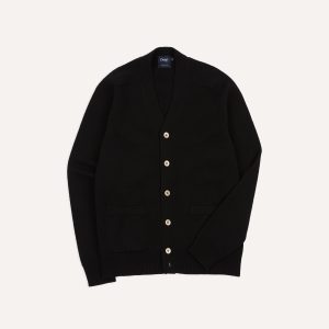 Black Lambswool 6 Button Cardigan