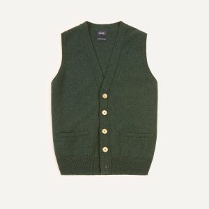 Green Lambswool Sleeveless Cardigan