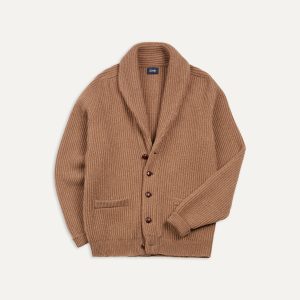 Camel Lambswool Shawl Collar Cardigan