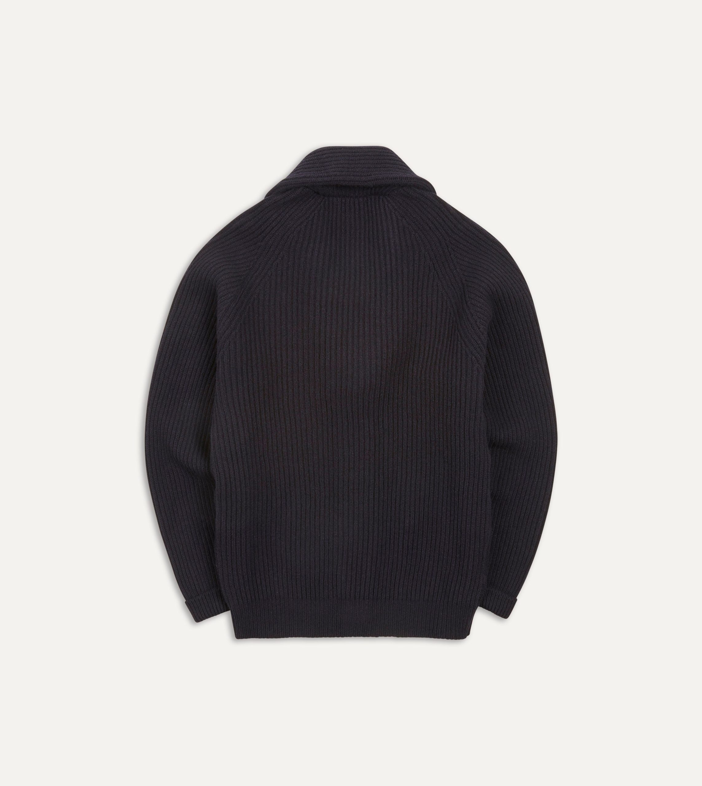 Navy Lambswool Shawl Collar Cardigan - Image 6