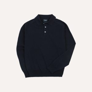 Navy Alpaca Wool Knitted Polo