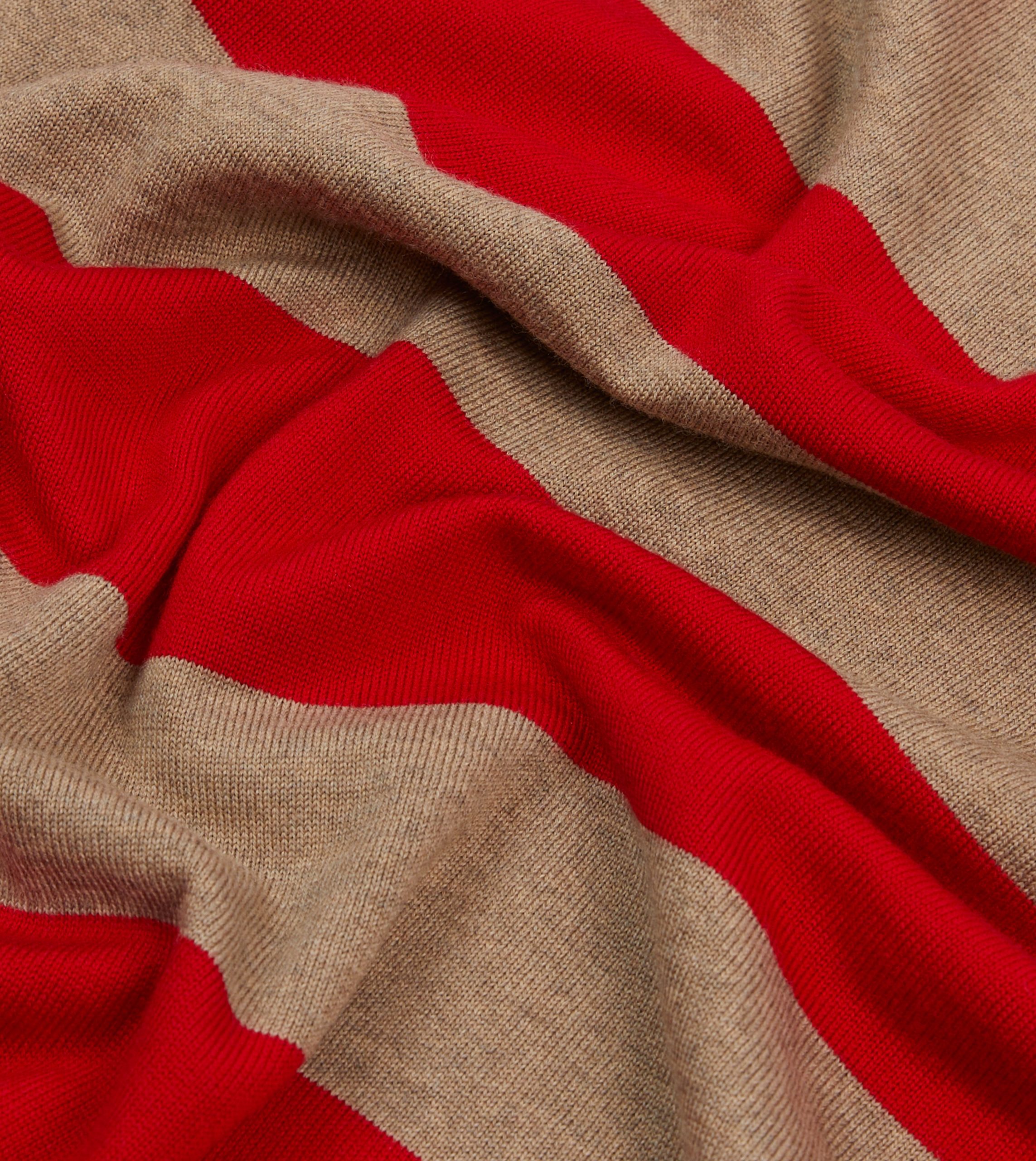 Red and Tan Block Stripe Knitted Rugby Shirt - Image 2