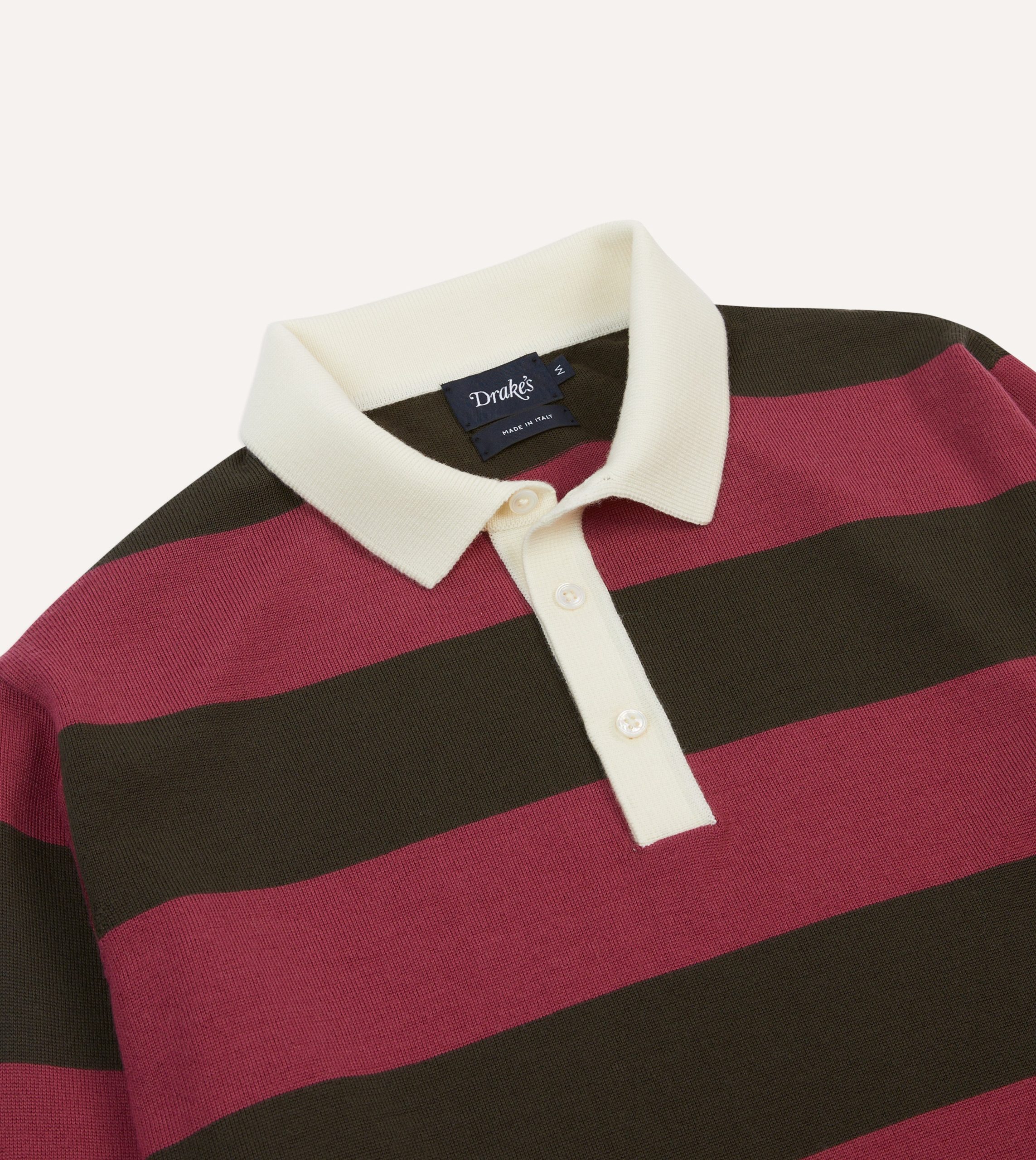 Pink and Olive Block Stripe Knitted Rugby Shirt - Image 3