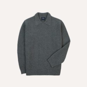 Grey Alpaca Lambswool Integral Collar Jumper