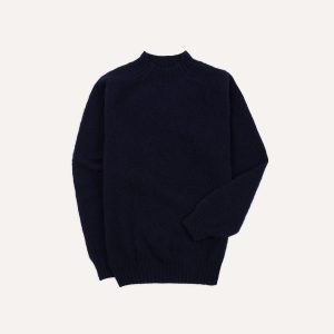 Navy Brushed Shetland Mock Neck Jumper