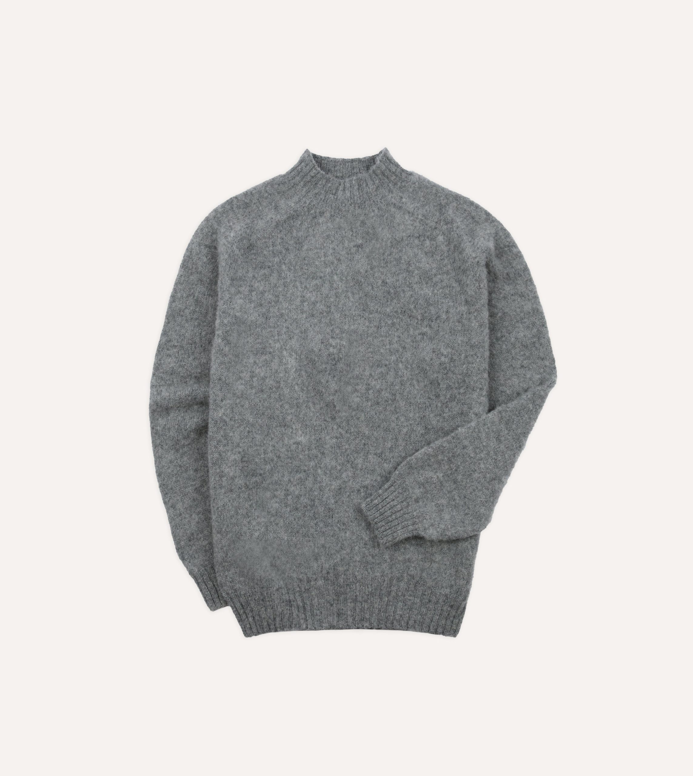 Grey Brushed Shetland Mock Neck Jumper
