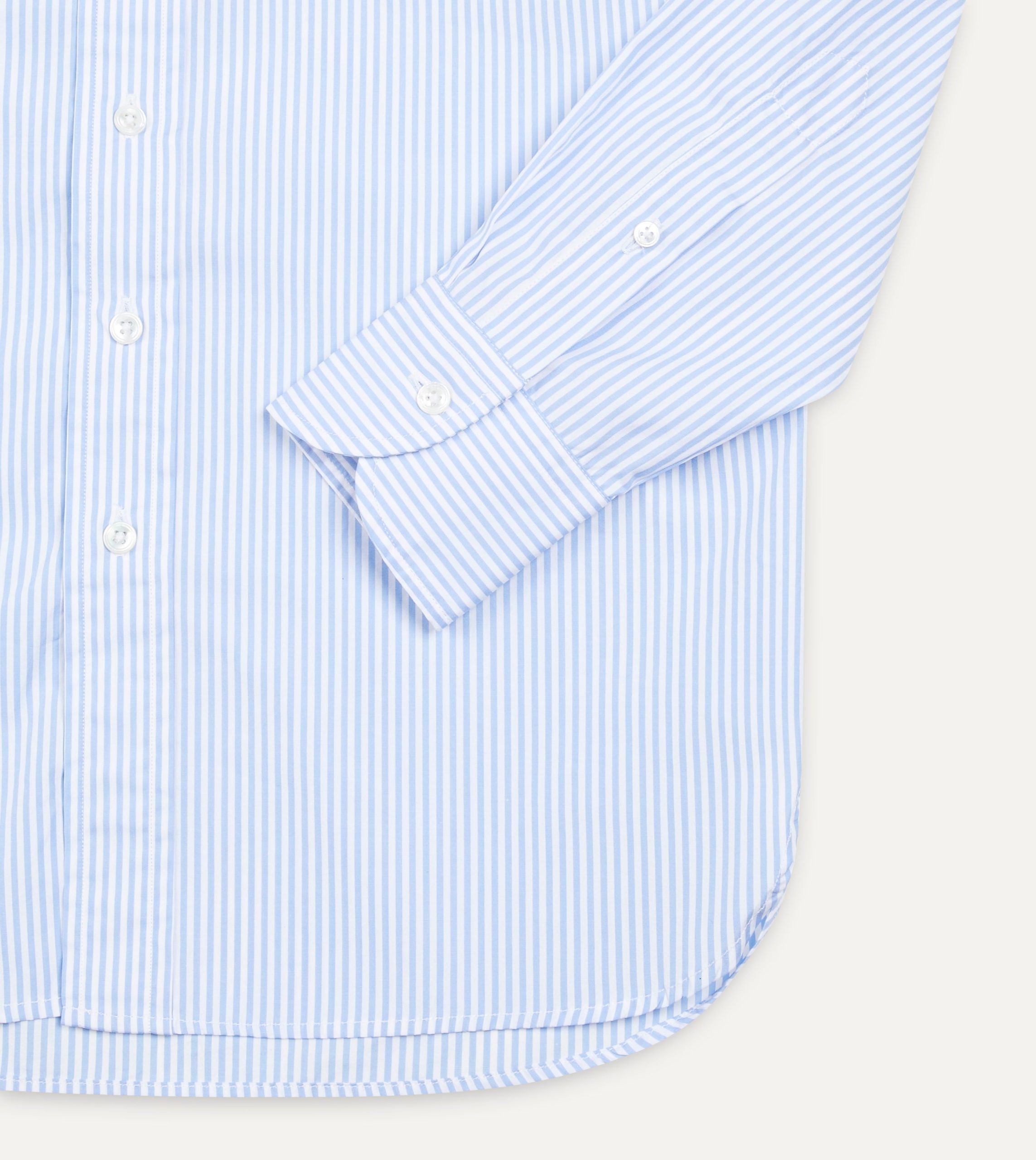 Light Blue Bengal Stripe Cotton Poplin Button-Down Shirt - Image 5