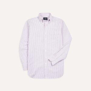 Lilac Ticking Stripe Cotton Oxford Cloth Button-Down Shirt