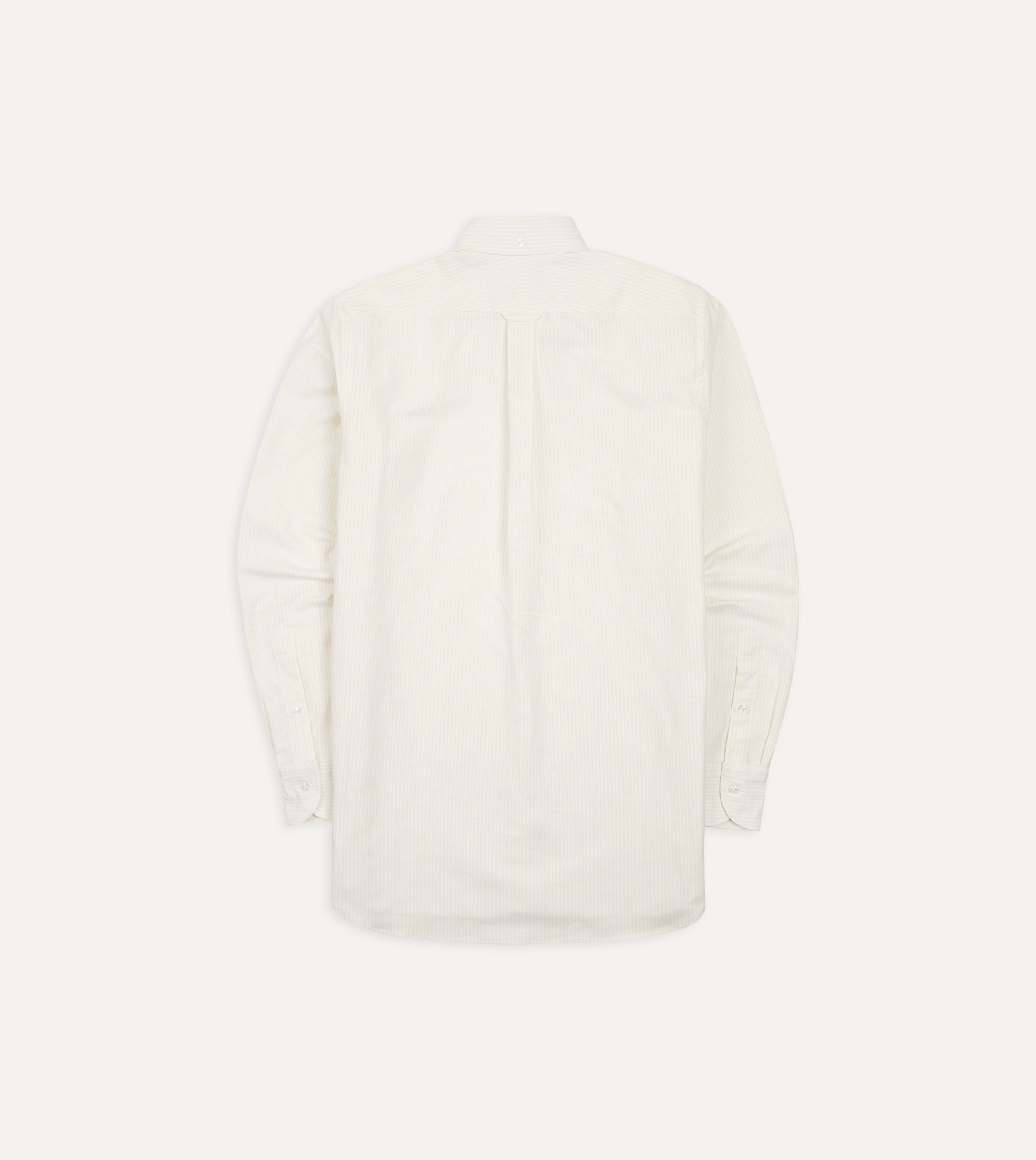 Cream Ticking Stripe Cotton Oxford Cloth Button-Down Shirt - Image 6