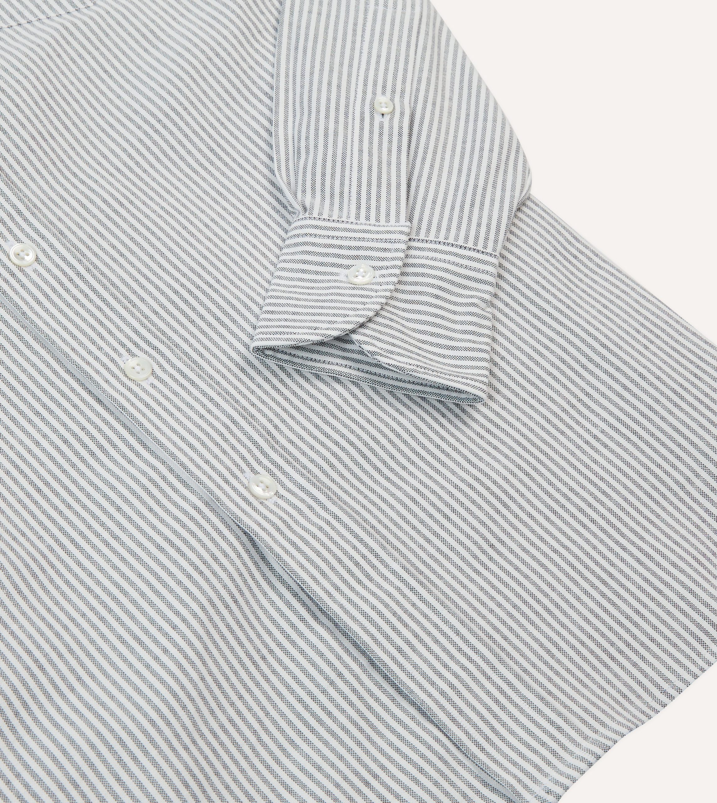 Black Ticking Stripe Cotton Oxford Cloth Button-Down Shirt - Image 5