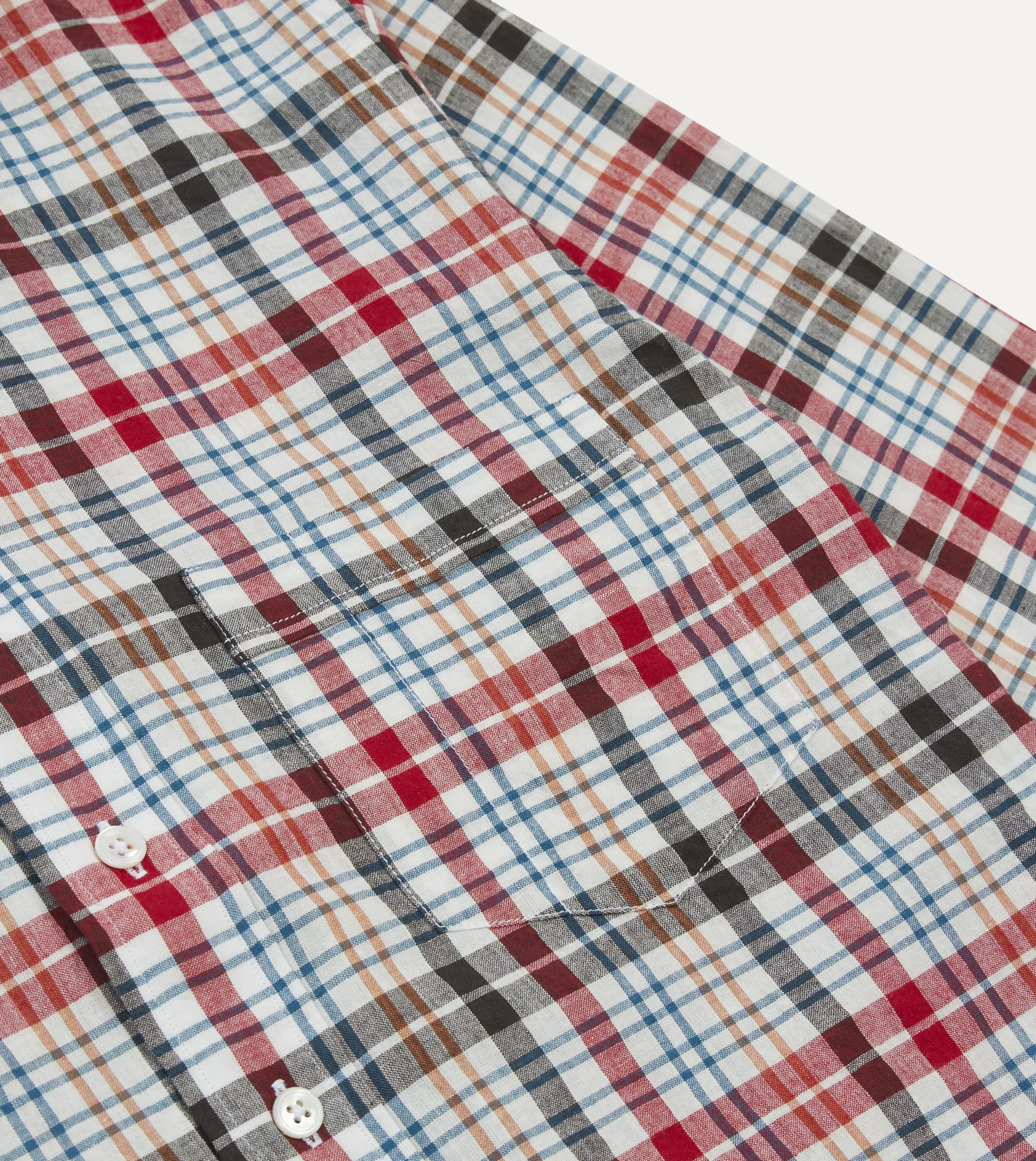 Red and Black Madras Check Cotton Button-Down Shirt - Image 4