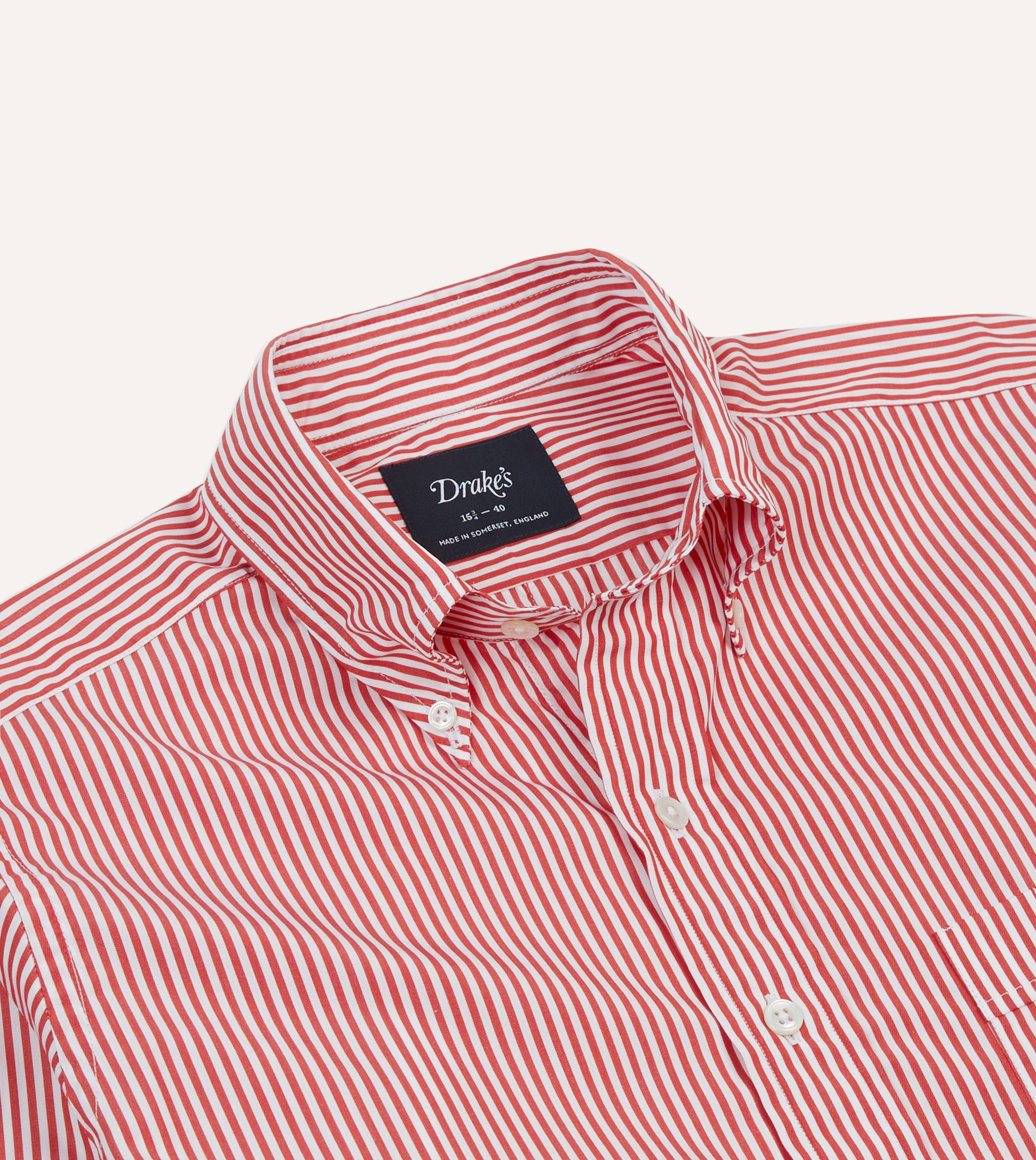 Red Narrow Stripe Cotton Poplin Button-Down Shirt - Image 3