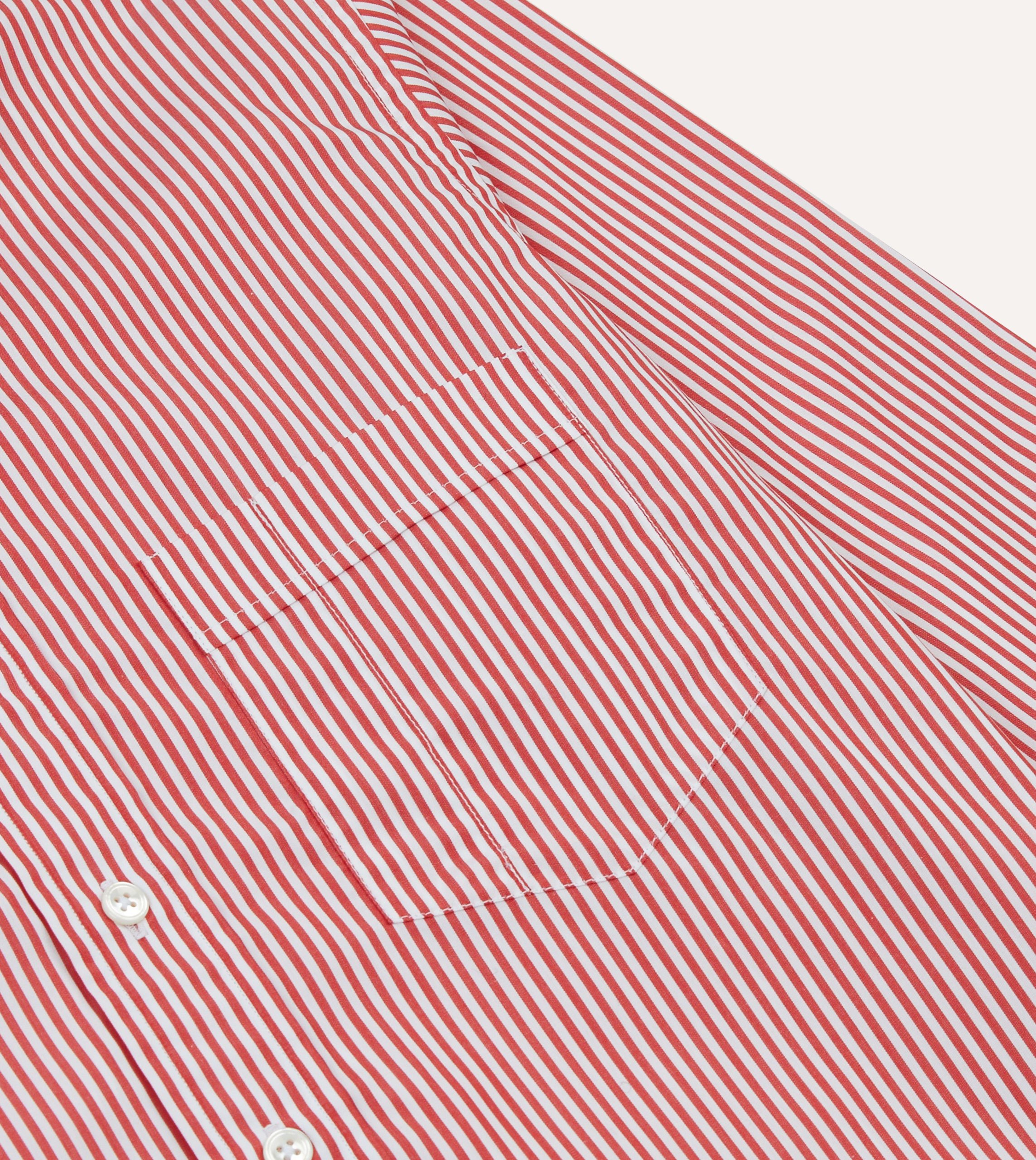 Red Narrow Stripe Cotton Poplin Button-Down Shirt - Image 4